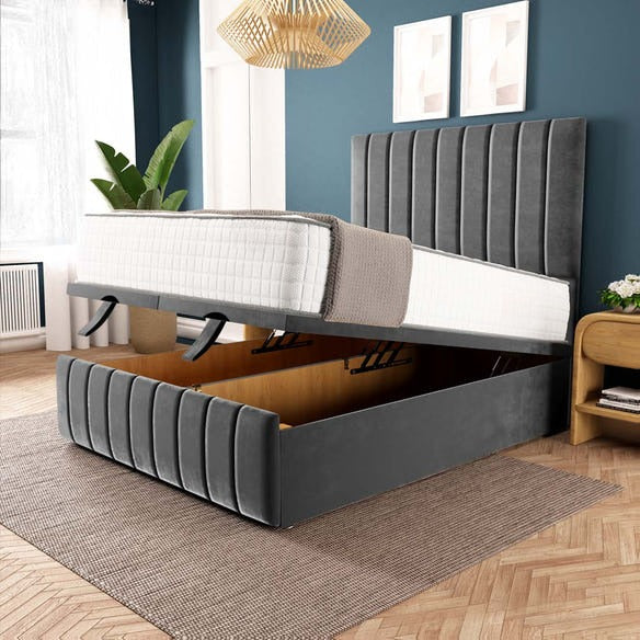 Sydney Ottoman Divan Bed - Steel Plush Velvet