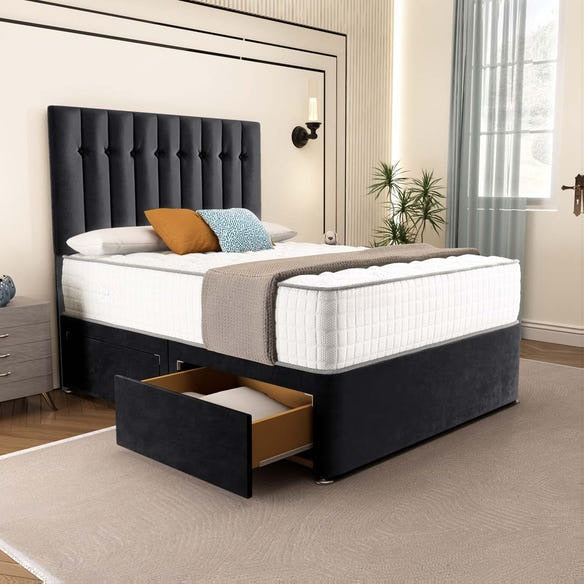 Tokyo Divan Bed - Black Plush Velvet