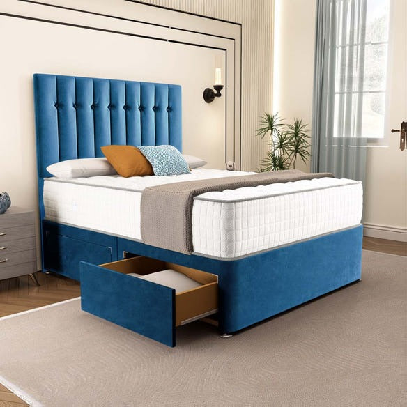 Tokyo Divan Bed - Blue Plush Velvet