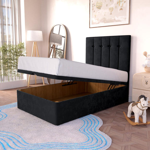Tokyo Kids Ottoman Divan Bed - Black Plush Velvet