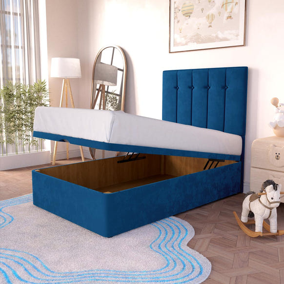 Tokyo Kids Ottoman Divan Bed - Blue Plush Velvet