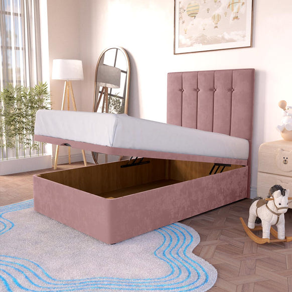 Tokyo Kids Ottoman Divan Bed - Pink Plush Velvet