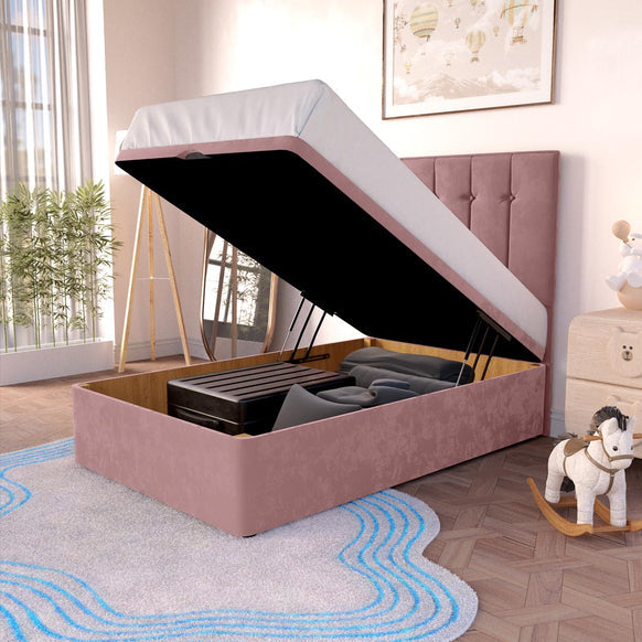 Tokyo Kids Ottoman Divan Bed - Pink Plush Velvet