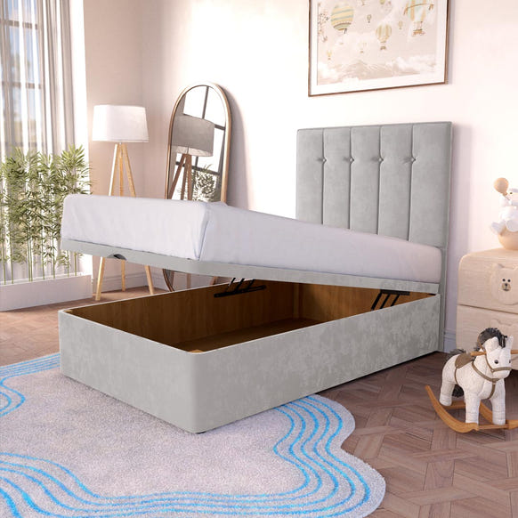 Tokyo Kids Ottoman Divan Bed - Silver Plush Velvet