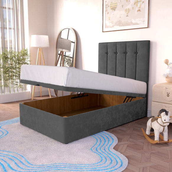 Tokyo Kids Ottoman Divan Bed - Steel Plush Velvet