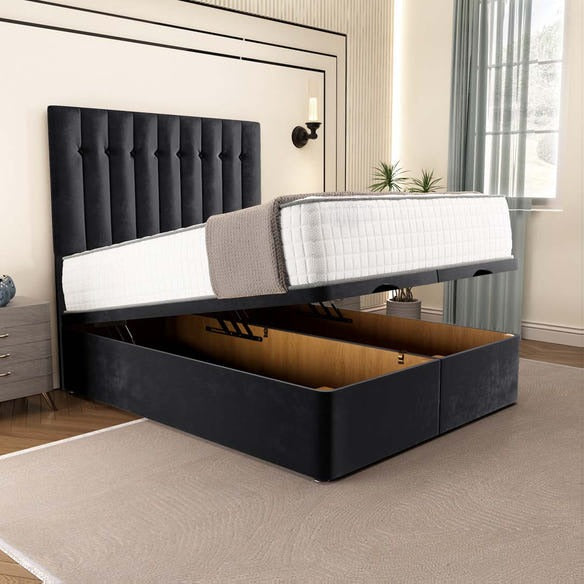 Tokyo Ottoman Divan Bed - Black Plush Velvet