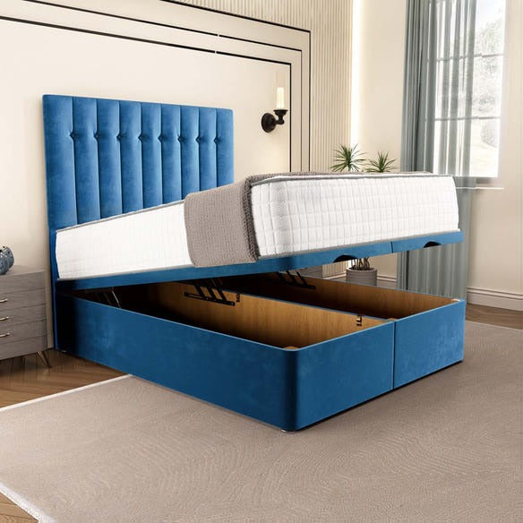 Tokyo Ottoman Divan Bed - Blue Plush Velvet