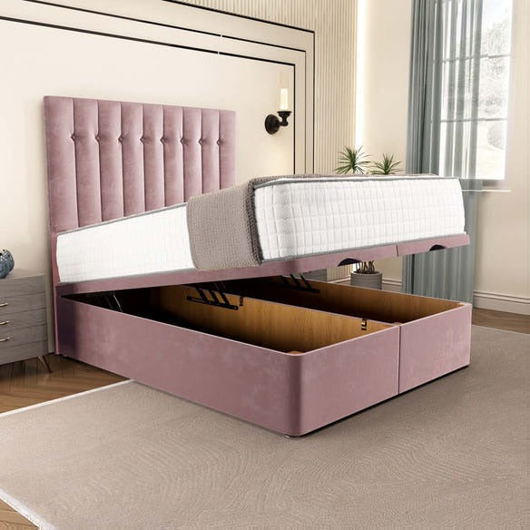 Tokyo Ottoman Divan Bed - Pink Plush Velvet