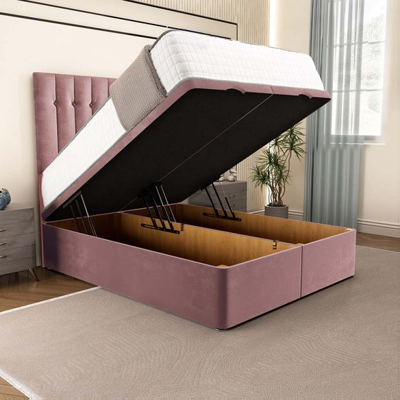 Tokyo Ottoman Divan Bed - Pink Plush Velvet
