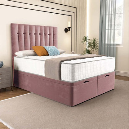 Tokyo Ottoman Divan Bed - Pink Plush Velvet