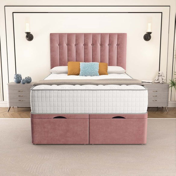 Tokyo Ottoman Divan Bed - Pink Plush Velvet