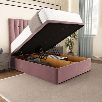Tokyo Ottoman Divan Bed - Pink Plush Velvet