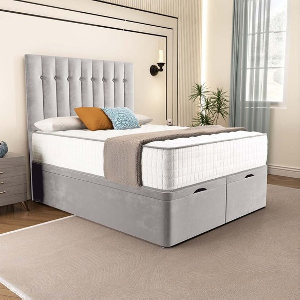 Tokyo Ottoman Divan Bed - Silver Plush Velvet