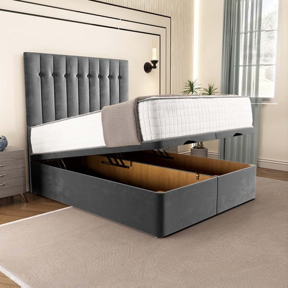 Tokyo Ottoman Divan Bed - Steel Plush Velvet