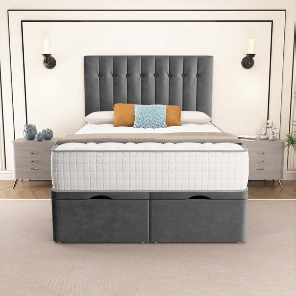 Tokyo Ottoman Divan Bed - Steel Plush Velvet