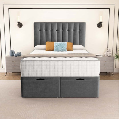 Tokyo Ottoman Divan Bed - Steel Plush Velvet