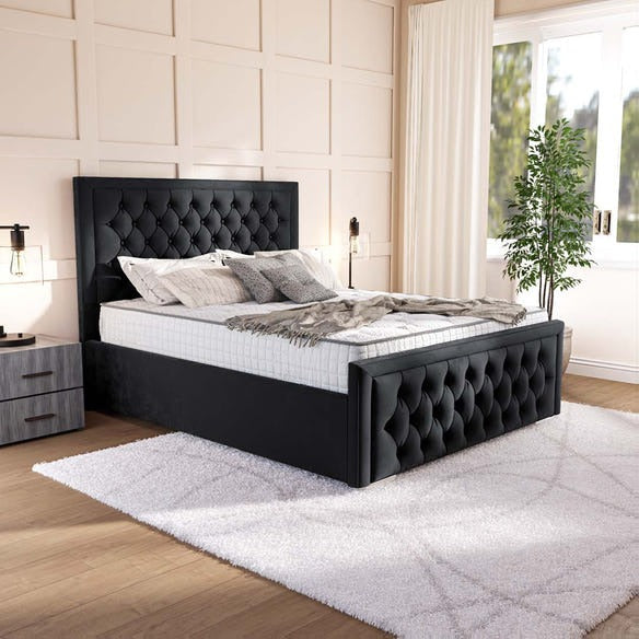 Valencia Upholstered Bed - Black Plush Velvet