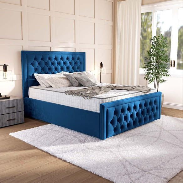 Valencia Upholstered Bed - Blue Plush Velvet