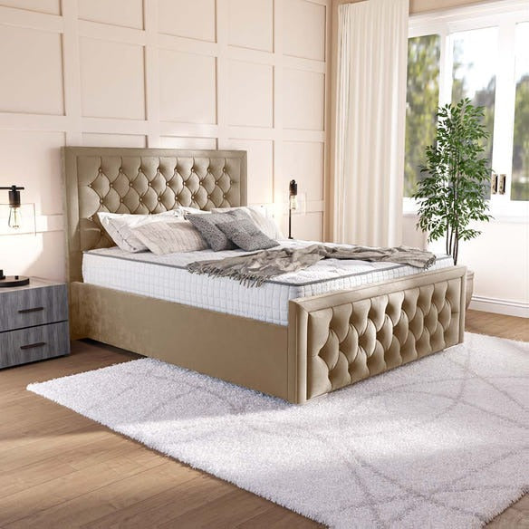 Valencia Upholstered Bed - Mink Plush Velvet