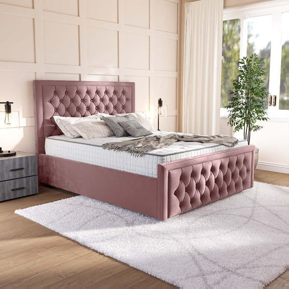 Valencia Upholstered Bed - Pink Plush Velvet