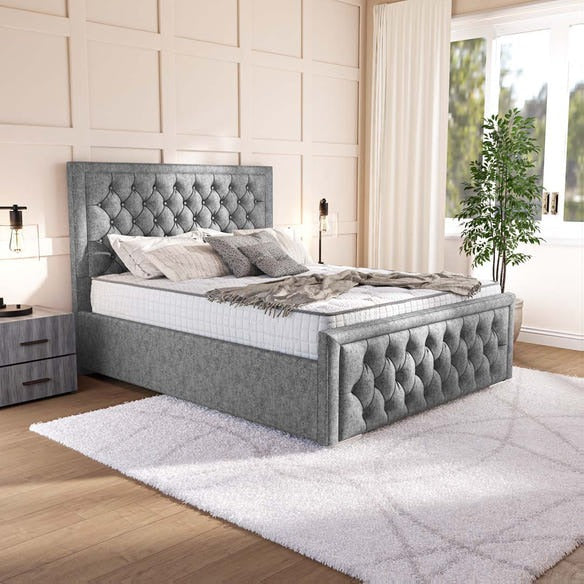 Valencia Upholstered Bed - Silver Chenille