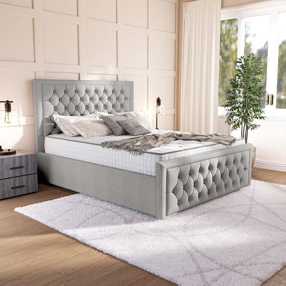 Valencia Upholstered Bed - Silver Linoso