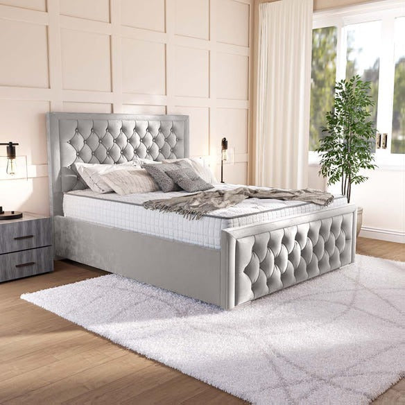 Valencia Upholstered Bed - Silver Plush Velvet