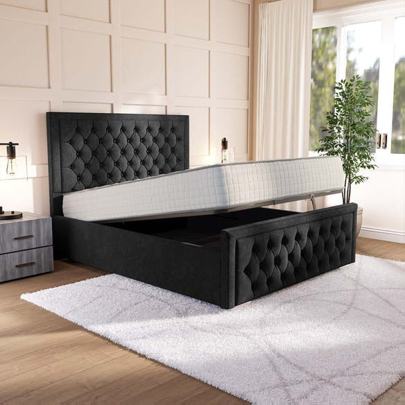 Valencia Upholstered Ottoman Bed - Black Naples