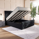 Valencia Upholstered Ottoman Bed - Black Plush Velvet