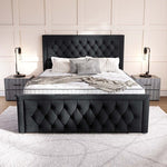 Valencia Upholstered Ottoman Bed - Black Plush Velvet