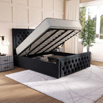 Valencia Upholstered Ottoman Bed - Black Plush Velvet