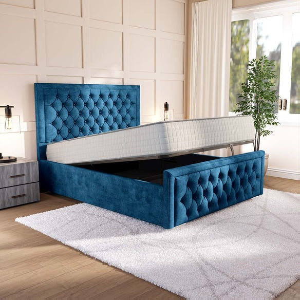 Valencia Upholstered Ottoman Bed - Blue Coniston