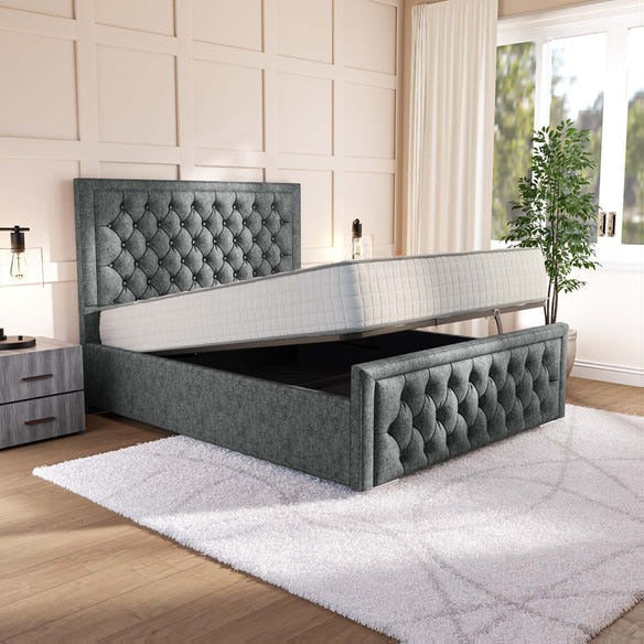 Valencia Upholstered Ottoman Bed - Charcoal Chenille