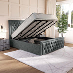 Valencia Upholstered Ottoman Bed - Charcoal Chenille