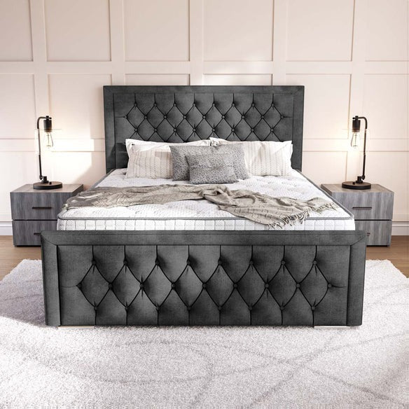 Valencia Upholstered Ottoman Bed - Charcoal Coniston