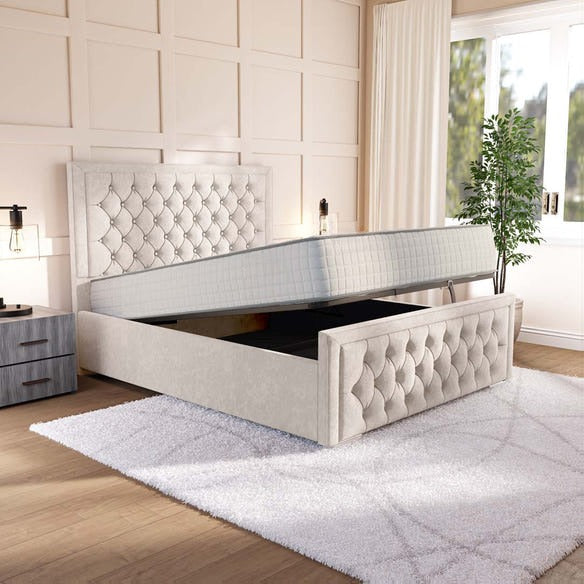 Valencia Upholstered Ottoman Bed - Cream Naples