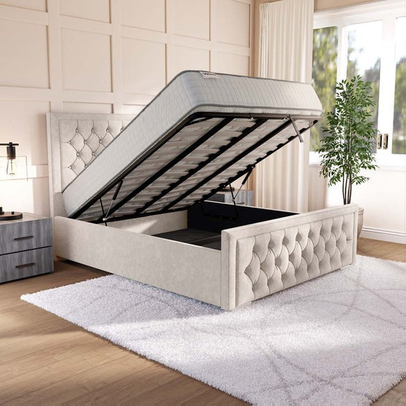 Valencia Upholstered Ottoman Bed - Cream Naples