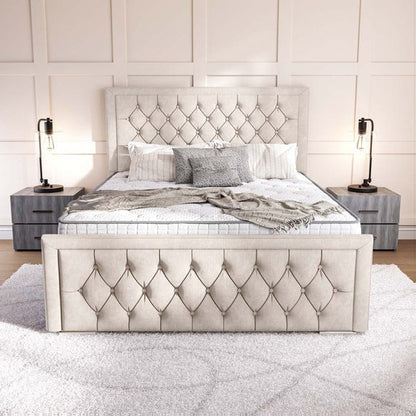Valencia Upholstered Ottoman Bed - Cream Naples