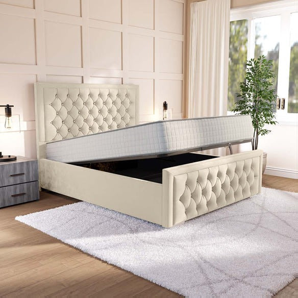 Valencia Upholstered Ottoman Bed - Cream Plush Velvet