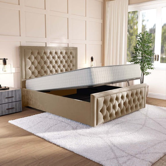 Valencia Upholstered Ottoman Bed - Mink Plush Velvet