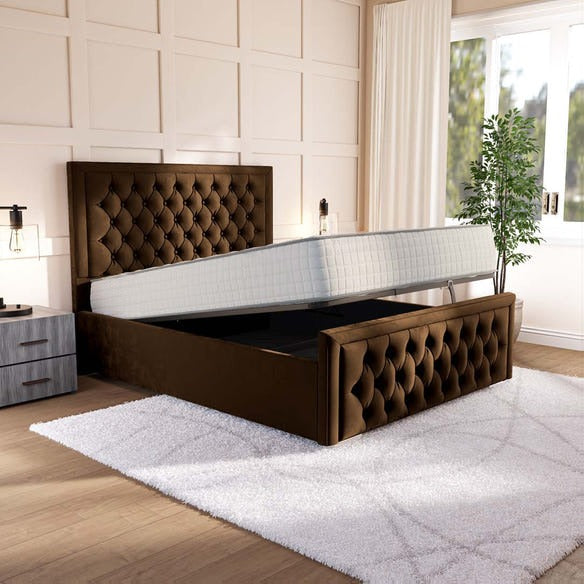Valencia Upholstered Ottoman Bed - Mocca Plush Velvet