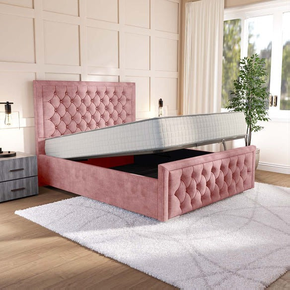 Valencia Upholstered Ottoman Bed - Pink Coniston