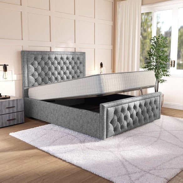 Valencia Upholstered Ottoman Bed - Silver Chenille