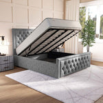Valencia Upholstered Ottoman Bed - Silver Chenille