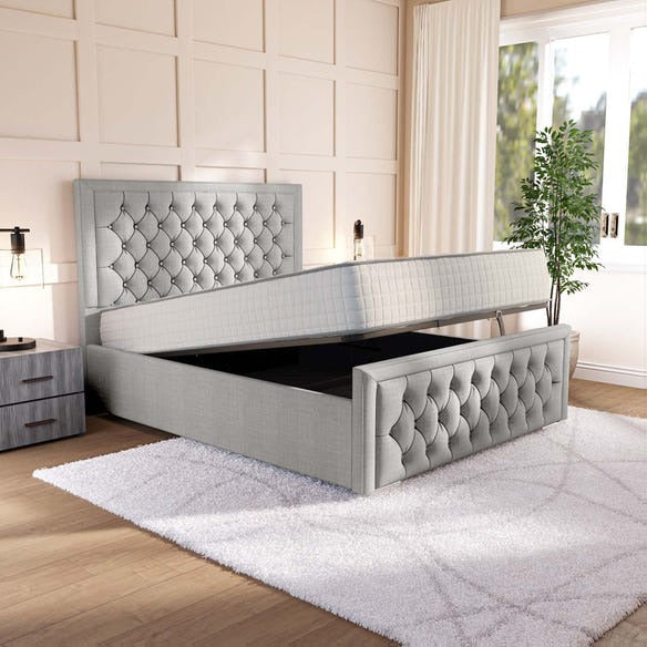 Valencia Upholstered Ottoman Bed - Silver Linoso