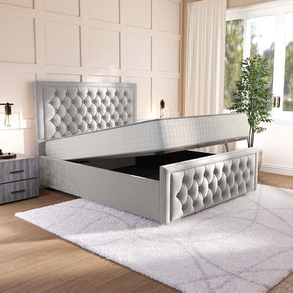 Valencia Upholstered Ottoman Bed - Silver Plush Velvet