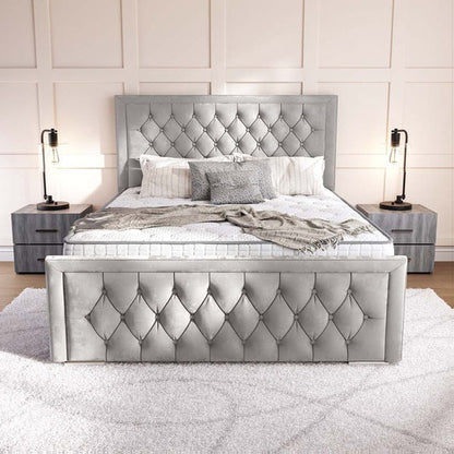 Valencia Upholstered Ottoman Bed - Silver Plush Velvet