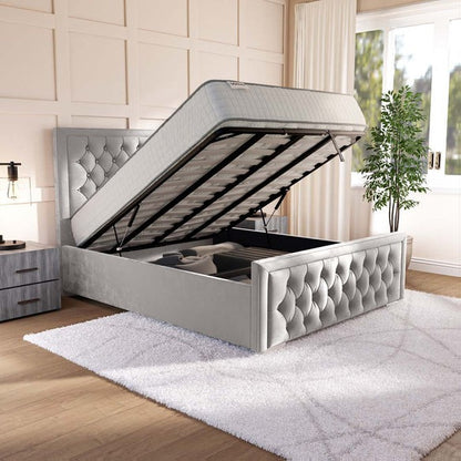 Valencia Upholstered Ottoman Bed - Silver Plush Velvet