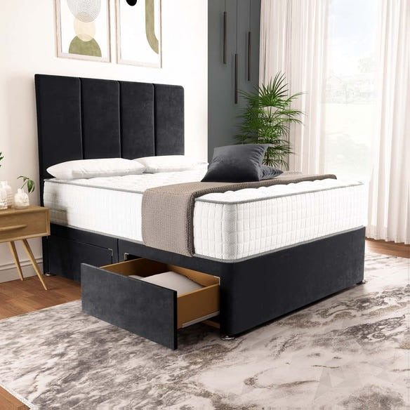 Victoria Divan Bed - Black Plush Velvet
