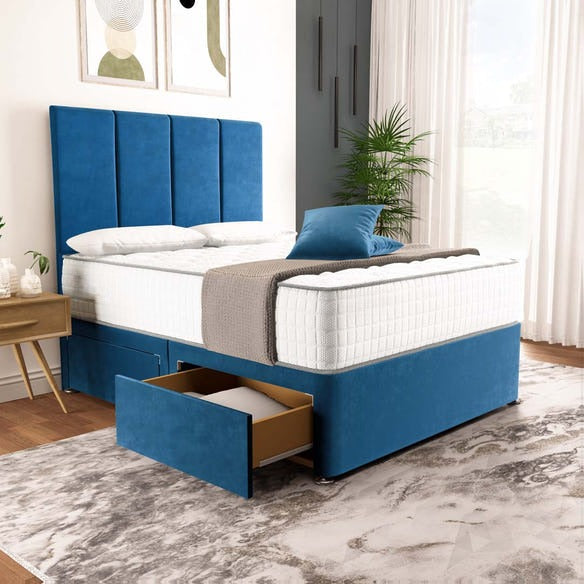 Victoria Divan Bed - Blue Plush Velvet